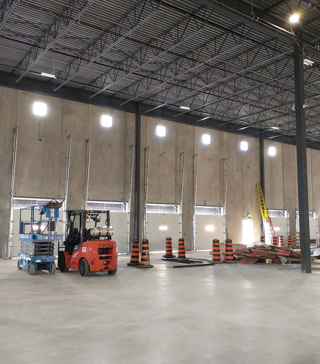 warehouse with shipping docks and doors
